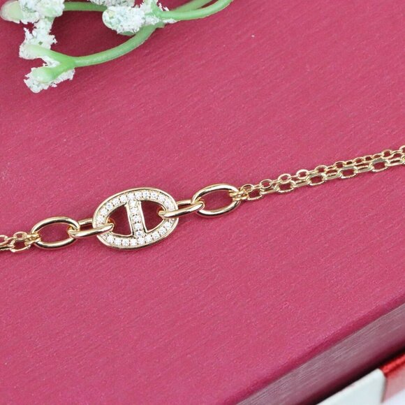 "Sparkling Oval Charm Rose Gold Bracelet with Adjustable Chain, XPBL0829 - Picture 13 of 13